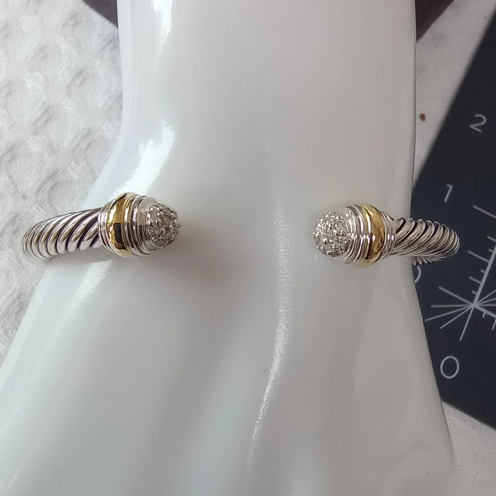 David Yurman 5 mm Cable Silver & Yellow Gold With Diamonds Bracelet - Picture 2 of 9